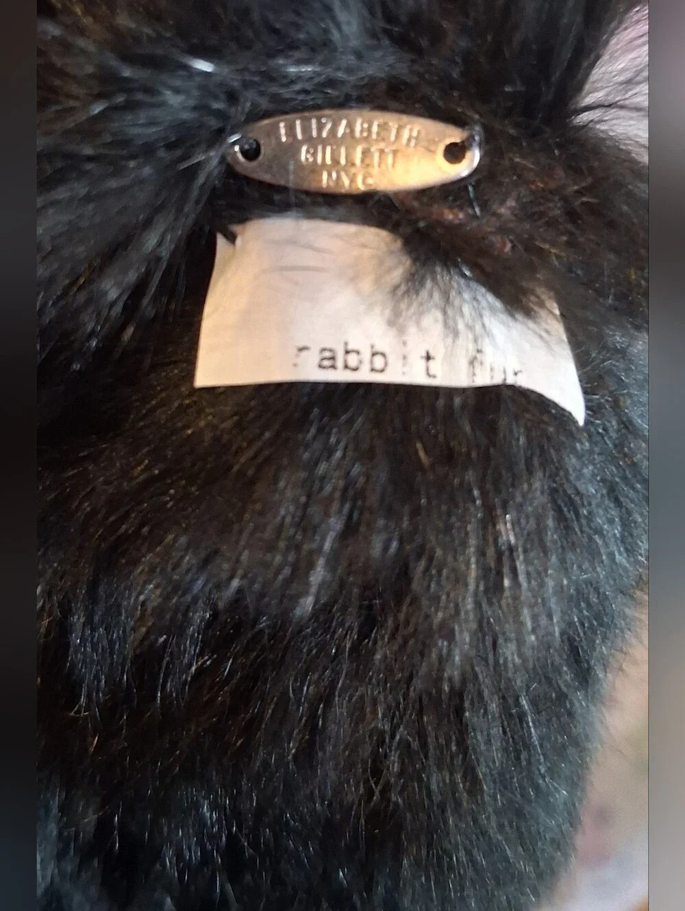 EUC Elizabeth Gillett NYC Black Rex Rabbit Fur Tapered Spiral Elegant Scarf Wrap
